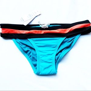 Pilyq Lagoon banded color block bright bikini bottom blue black neon orange S